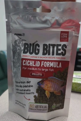 Comida para peces cíclidos picaduras de insectos, pellets para peces de tamaño mediano a grande, 3,5 OZ Foto 1 de 2