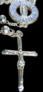 18K Gold Plated 6Mm Bead Virgin Guadalupe & Jesus Cross 16" Rosary Necklace - Picture 1 of 3
