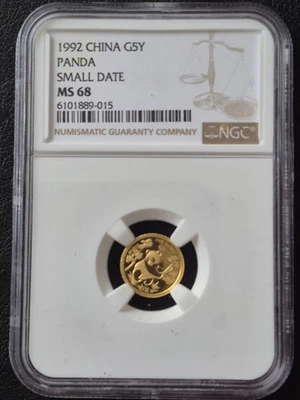 1992 MS68 .999 GOLD CHINA G5Y PANDA SMALL DATE *BEAUTIFUL* - Image 1 of 2