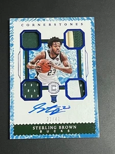 2017-18 PANINI CORNERSTONES STERLING BROWN ROOKIE RC PATCH AUTO #21/49 BUCKS - Picture 1 of 2