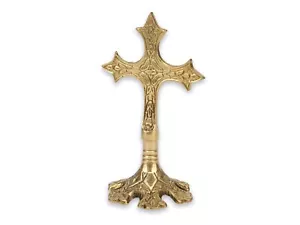 Verziertes Messing Stehkreuz - Tischaltar Segen Kruzifix - Christliche Kirche - Bild 1 von 5