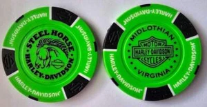 STEEL HORSE HARLEY-DAVIDSON Midlothian VA Signature Neon Green/Black Poker Chip - Picture 1 of 3