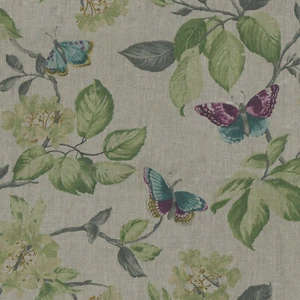 Textiles franceses Butterfly Paradise 100% lino tela estampada de diseñador (natural) - Imagen 1 de 4