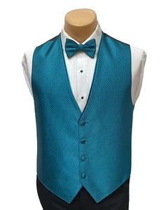 Men's Flow Formals Teal Tuxedo Vest with Tie Bow or Long Prom Wedding Groom - Picture 1 of 8