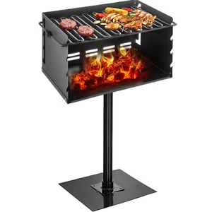 Charcoal Grill Pole Park Style 50x35cm Grate Heavy Duty Steel BBQ Post Outdoor - Picture 1 of 12