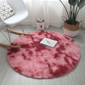 Round Shaggy Area Rug Tie-Dye Carpet Fluffy Floor Mat Anti-Skid Rug Bedroom Home - Picture 1 of 28