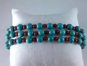 Bracciale Turchese E Corallo 3 File In Argento TGW 16 Cts Ottimo Combo Colori - Foto 1 di 8