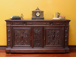 Antique Italian Renaissance Carved Sideboard Buffet TV Media Cabinet