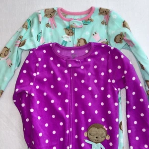 Just One You by Carters Girls 5t Zip Fleece Pajamas Lot of 2 Purple Aqua Monkey - Picture 1 of 6