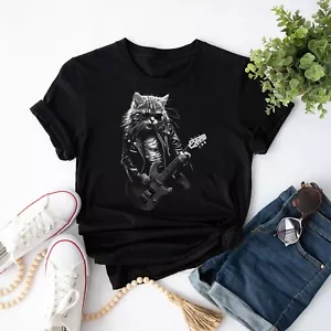 Unisex Rock & Roll Music Concert Festival Cat Rock Guitar T-Shirt - Picture 1 of 22