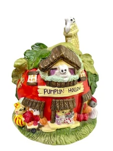 Casa de Halloween iluminada vintage calabaza embrujada fantasmas huecos cerámica - Imagen 1 de 8