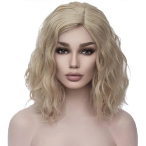 Peluca Rubia 13" Corta Rizada Ondulada Bob Mujeres Niña Playa Ola Sintético Cosplay Parte - Imagen 1 de 18