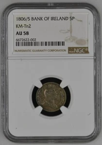 IRELAND 1806/5 GEORGE III SILVER FIVE PENCE BANK TOKEN - NGC TOP POP a UNC RARE - Picture 1 of 2