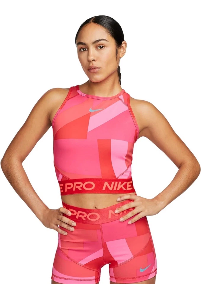 Nike FD0954-635 Women's Sz S Pink/Red Dri-Fit Cropped Training Tank Top