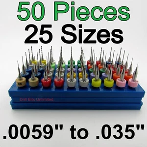 Fifty Carbide Drills - 25 Sizes from #97 - #65 .0059 to .035" 1/8" Shank cnc D12 - Picture 1 of 4