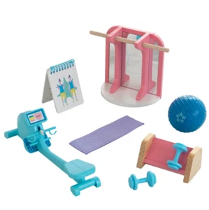 Dollhouse Mini 8pc Wooden Fitness Gym Playset Weights Exercise Machine KIDKRAFT - Picture 1 of 6