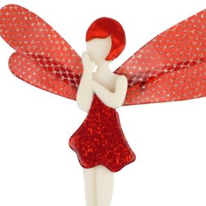 LEA STEIN PARIS Brooch Fairy In Red And Cream Acetate Handmade In Paris France