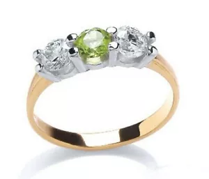 Real Peridot Trilogy Ring 9ct Yellow Gold Three Stone Engagement Full Hallmark - Picture 1 of 4