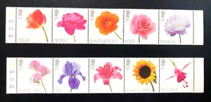 GB 2023~Flowers~Set of 10~ Cylinder Tabs~Unmounted Mint~UK Seller - Picture 1 of 1