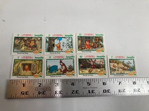7 Vintage Anguilla Christmas 1982 Winnie the Pooh Stamps Disney Cover