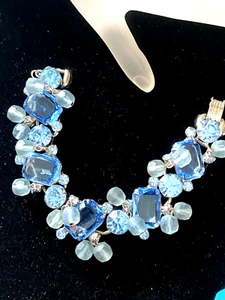 SENSATIONAL SHADES OF BLUE CRYSTALS SILVER PLATED JULIANA LINK BRACELET JB9 - Picture 1 of 8