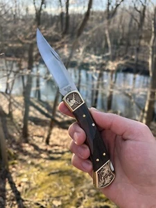【BRAND NEW】BUCK 110 Folding Hunter Knife Deer Oak Leaves Custom Engraved USA - Picture 1 of 4