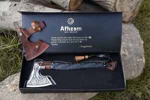 Handmade Carbon Steel Viking Axe & Knife Set In Gift Box For Hunting & Hiking - Picture 1 of 11