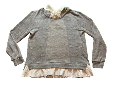 Clu + Willoughby Sheer Layered Ruffled Trim Tie Back Relaxed Thin Sweater Large - Image 1 of 4