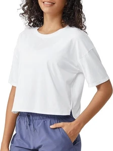 G4Free Short Sleeve Crop Workout Tops for Women Loose Fit Cotton Small, White  - Picture 1 of 5