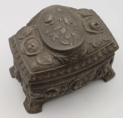 Old Spelter Metal Rose Flowers Trinket Jewellery Box - Image 1 of 4