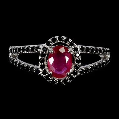 925 Sterling Silver Ring Oval Ruby 7x5mm Spinel Natural Gemstone Jewelry Size 9 - Image 1 of 4