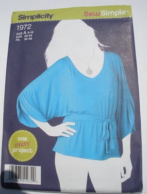 Simplicity Pattern 1972 EASY Sew Simple Women's Pullover Knit Top & Belt 6-18 - Image 1 of 2