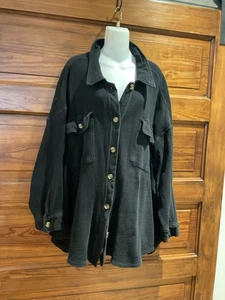 Terra Sky Black Waffle Knit Shacket shirt Jacket Cardigan Plus 3X - Picture 1 of 4