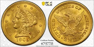 1905 P $2.50 Liberty Head Gold Quarter Eagle PCGS MS-64 - Picture 1 of 1