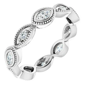 Vintage 0.75 ct. Marquise & Round Diamond Band, Eternity Ring 14K White Gold - Picture 1 of 10