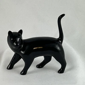 Black Cat Figurine Sleek Black Plastic 3x3” Halloween Kitty - Picture 1 of 5