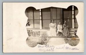 Women & Girl Sitting On Porch Steps Of Home Real Photo Postcard RPPC 1904-18 - Picture 1 of 2