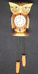 Vintage Owl Faux Clock Ceramic Wall Hanging Holder Made In Japan MCM 1960's - Picture 1 of 10
