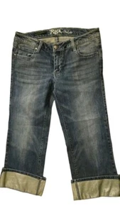 Rock 47 Wrangler Capri Jeans 5/6 Contrast Glitter Cuffs Rockabilly Hip Hop - Picture 1 of 6