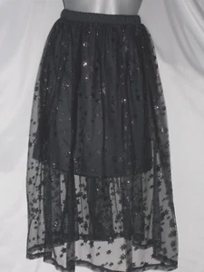 Xhilaration Medium 6/8 Black Silver Stars Skirt New Years Christmas Party New - Picture 1 of 3