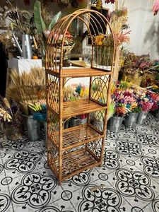 shelving unit with 4 shelves arched rattan wicker shelf etagere book shelf boho - Picture 1 of 10