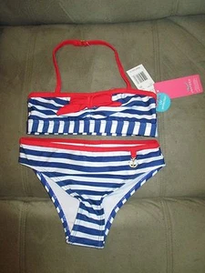 NWT 2 Pc JANTZEN Little Girls 6X Sailor NavyWhtRed Swimsuit Bathing Suit Ret $48 - Picture 1 of 12