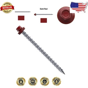 250 Dark Red Metal Roofing Screws, 3" Hex Head, Self-Tapping with EPDM Washer - Picture 1 of 7