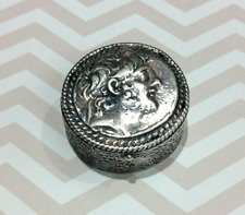 Vintage  Ancient Greek Coin Antiochos IX & Sterling Silver Pill or Snuff Box