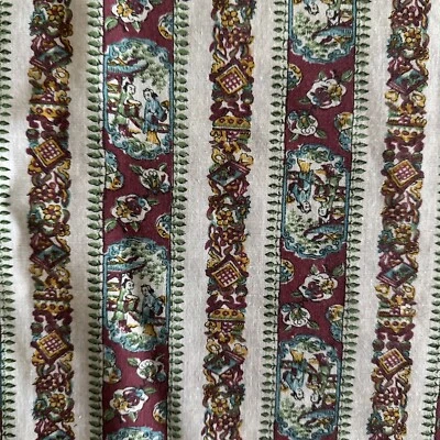 Vtg Cotton Fabric Chinese Women Cooking&Sharing Food in Pagoda W:46”xL5.2Yards - Image 1 of 4