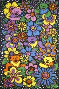 New Colorful Flowers Mini Grateful Dead Dancing Bears Tapestry Hippie Dorm Decor - Picture 1 of 3