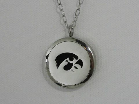 Collegiate aromatherapy large pendant Iowa locket, Stainless Steel, Silver Cover