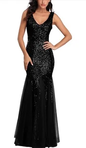 Women Sequin Prom Dress Party /Formal Long Dress Black Medium - Picture 1 of 5