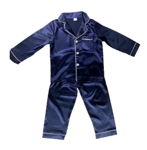 Blue Kids Satin Pajamas Set Soft 2-Piece Button Down Sleepwear for Boys & Girls - Picture 1 of 3