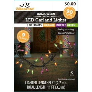 Way To Celebrate Halloween Garland LED Mini Lights Multicolor 9" 90-Count - Picture 1 of 4